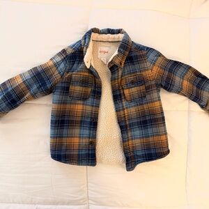 Boys Plaid Blue and Tan Kids Jacket lined with Sherpa with buttons on front